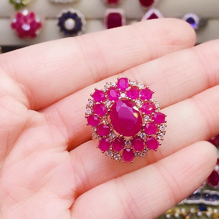 戒指红宝石银S925镶嵌