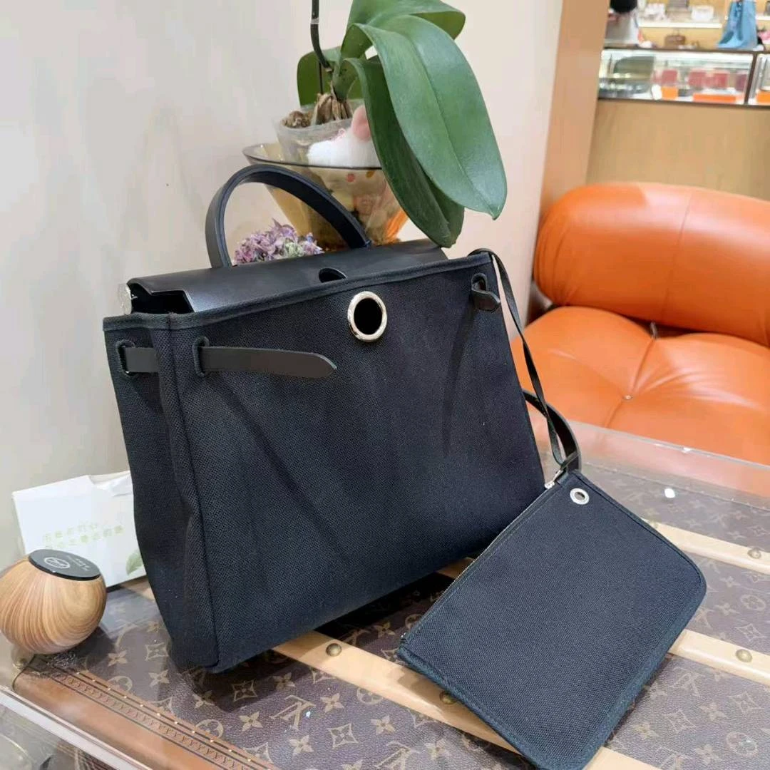 99新 Hermes/爱马仕 爱马仕/herbag31 黑银 帆布拼皮