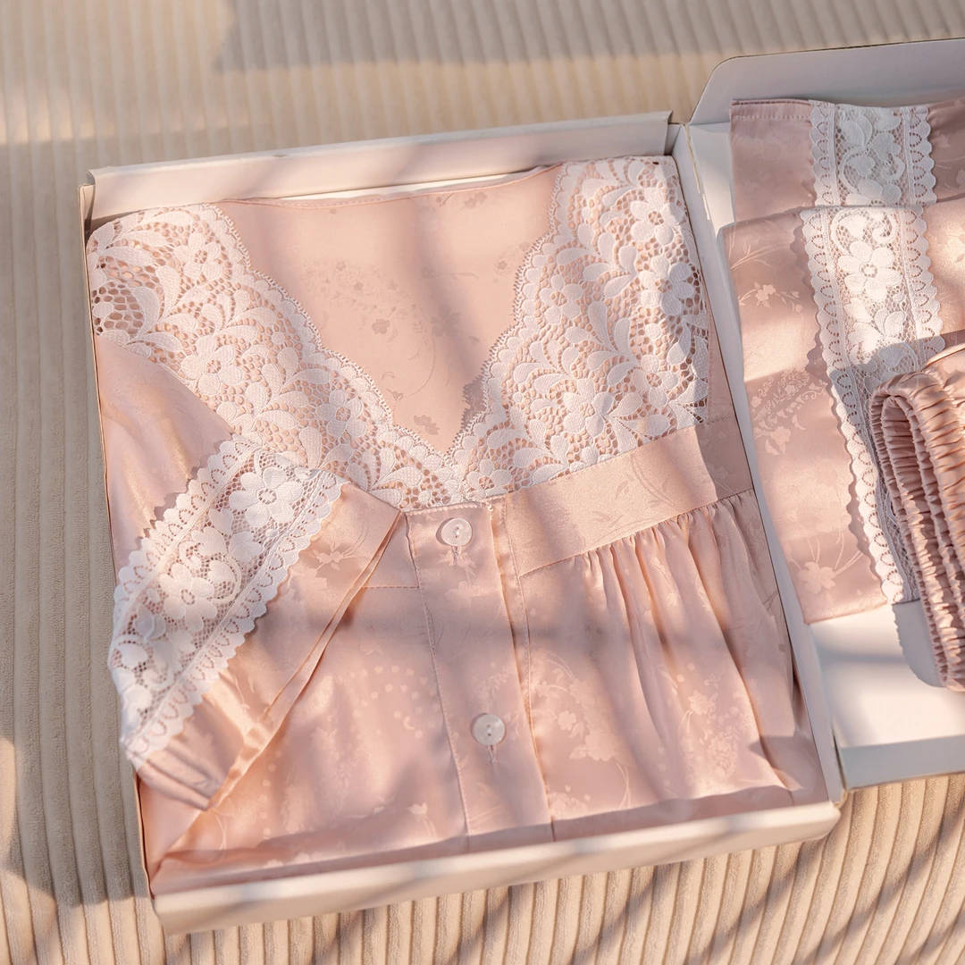 达芬奇密码睡衣女士新款甜心蕾丝气质套装短袖薄款家居服套装