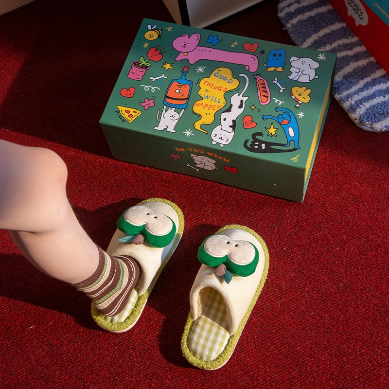 亲子苹果棉拖女2025冬季新款儿童居家防滑不臭脚可爱卡通保暖拖鞋