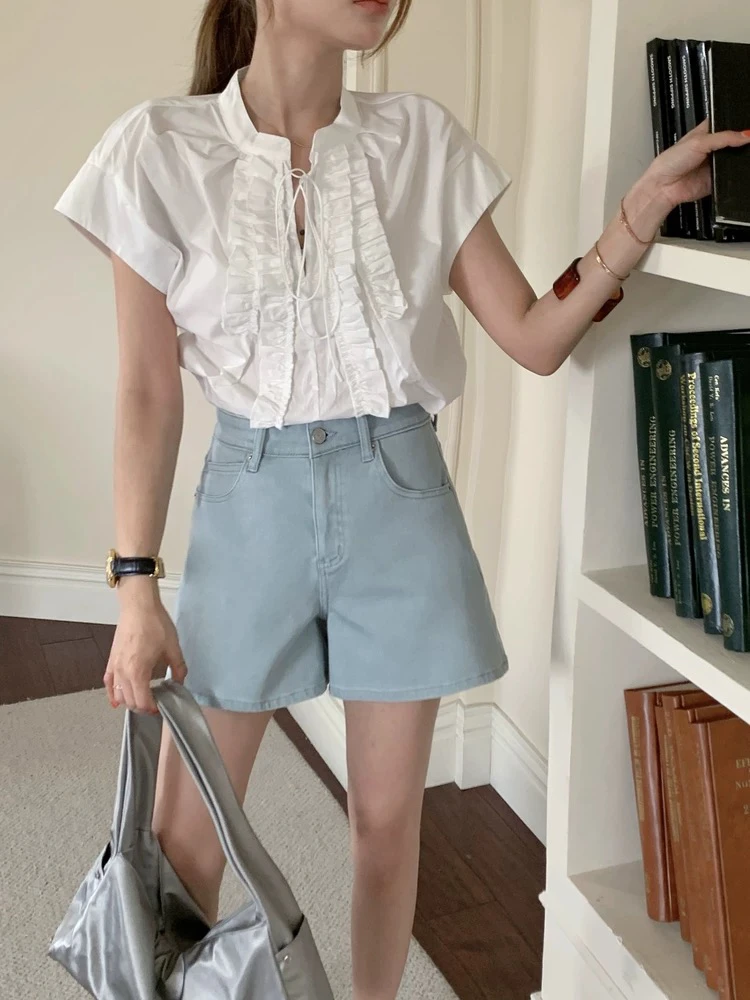 BOYIYIYI牛仔短裤女四面弹浅色66339