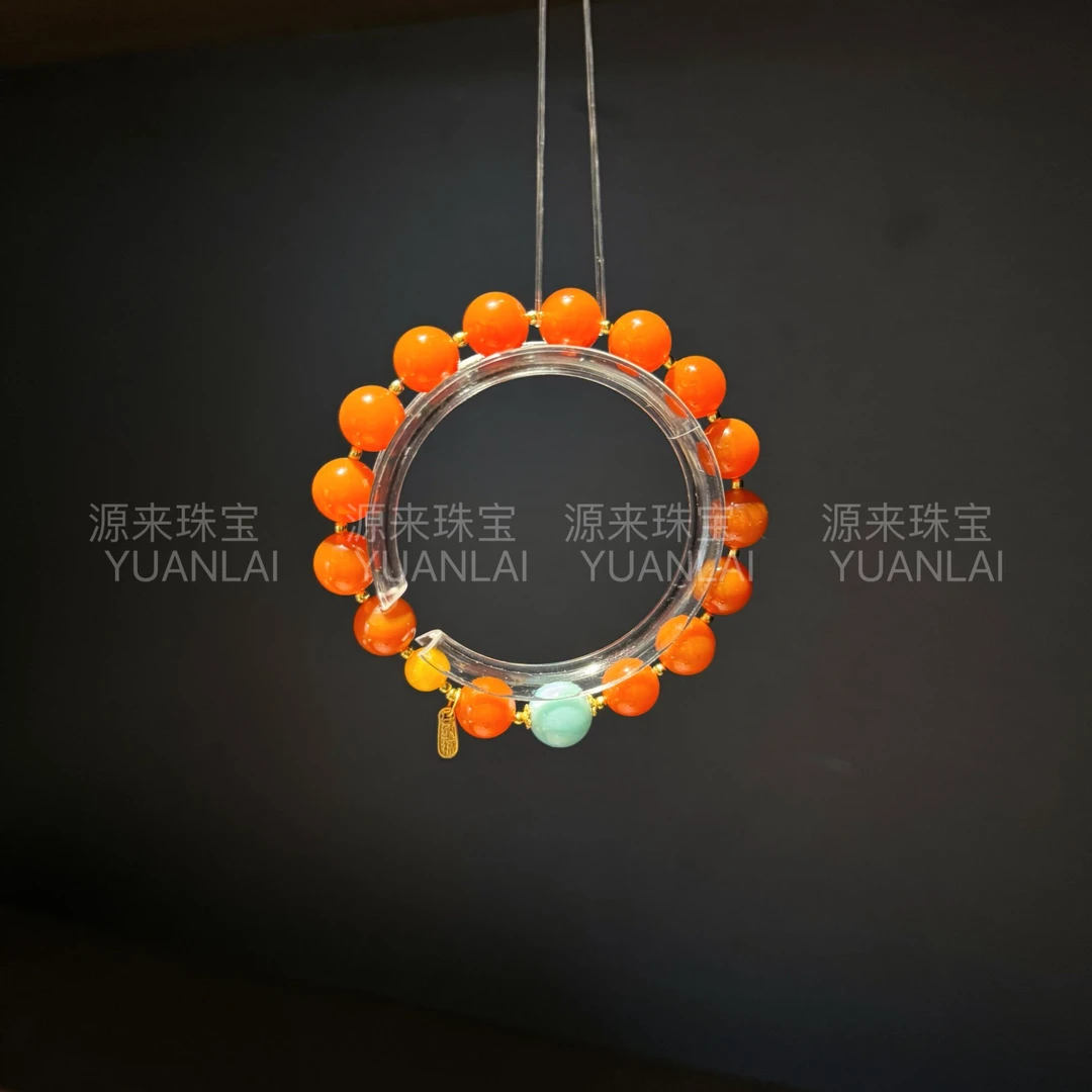 *赤澜映月*天然南红海纹石手串E