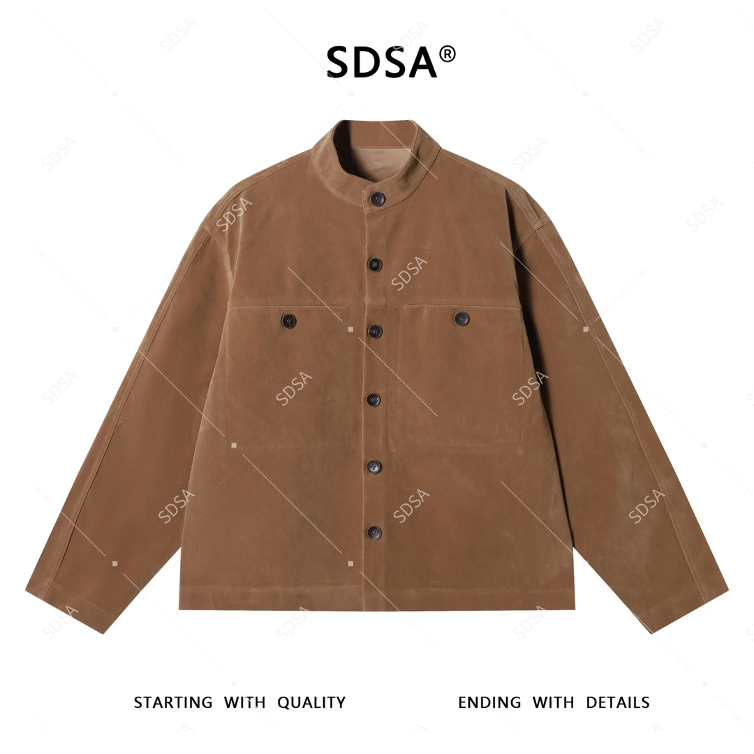 SDSA男士2025新款轻奢痞帅男装纯色口袋纽扣立领开衫外套上衣复古