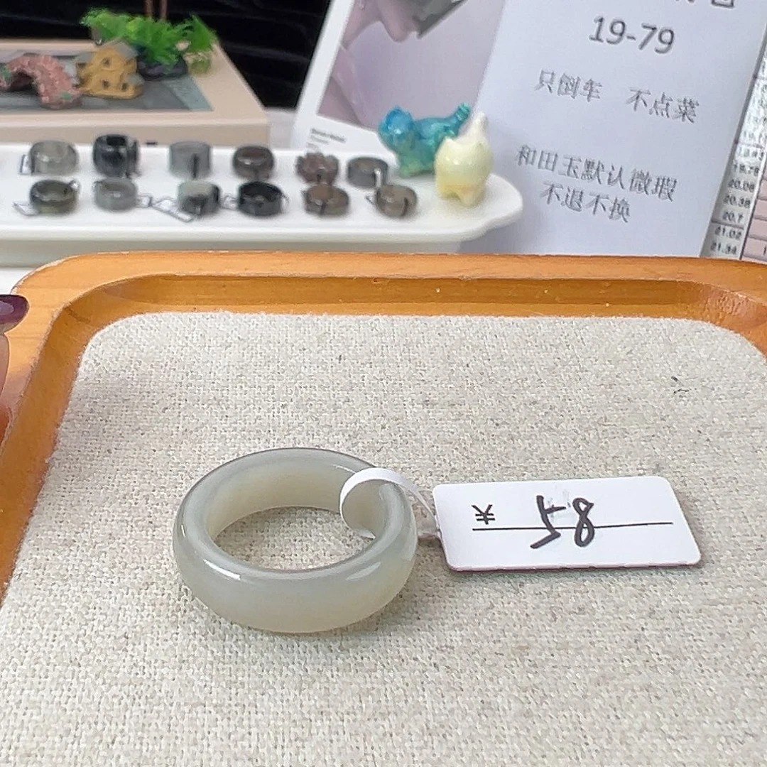 和田玉（糖玉）未镶嵌戒指Z24烟灰色泥鳅贝17.0
