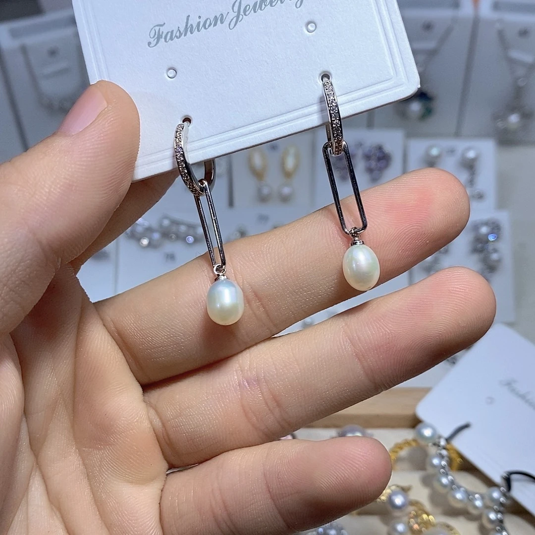 耳饰银S925镶嵌淡水珍珠