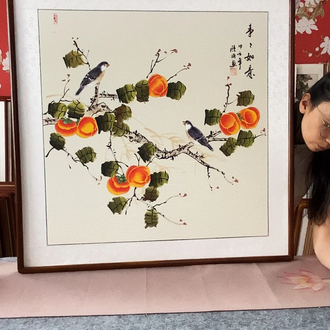 国画手写手绘国画作品82✖️82带框包邮