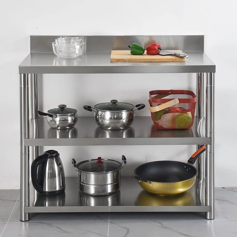 不锈钢置物架厨房烧饭炒菜灶台案板切菜桌三层收纳工作台饭店家用