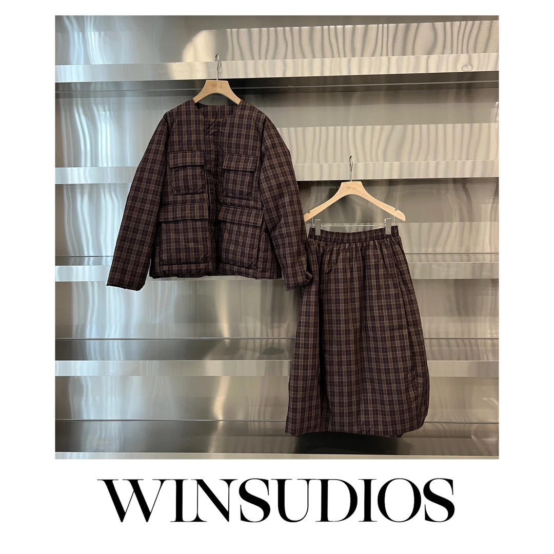 雪花格纹【WIN小众定制款】格子多口袋加绒半裙套装