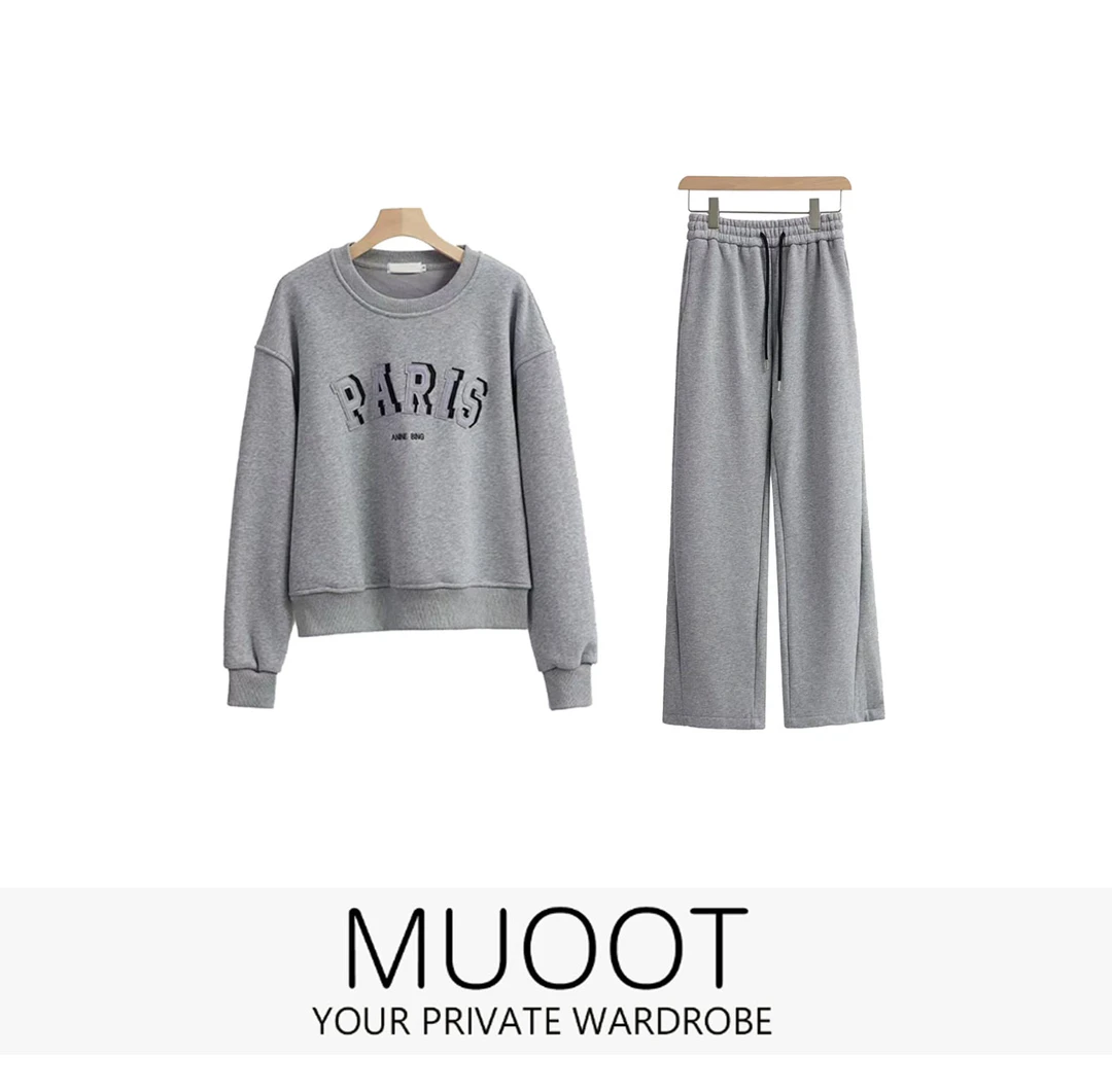 【MUOOT】 24冬款宽松字母婴儿绒长袖字母卫裤卫衣套装 KX2411102