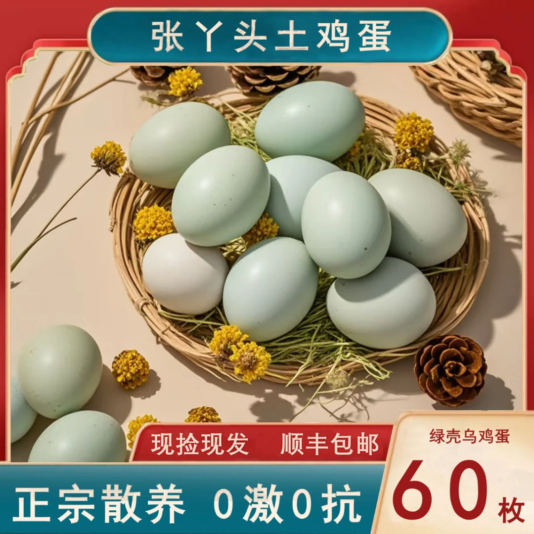 张丫头鸡蛋乌鸡蛋正宗散养新鲜笨鸡蛋土鸡蛋绿壳青年蛋（60）枚