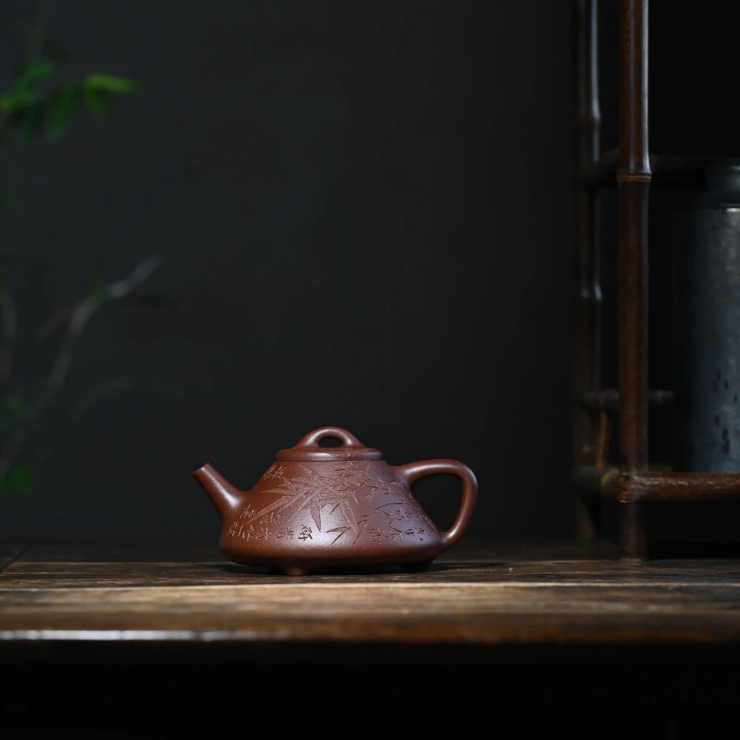 子冶石瓢 王平制  刘伟涛刻  四号井紫泥全手工 260cc