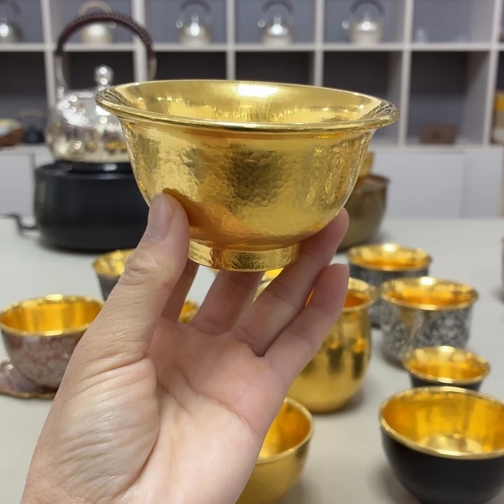 李小鹤铁里外包金足金999压手杯150毫升