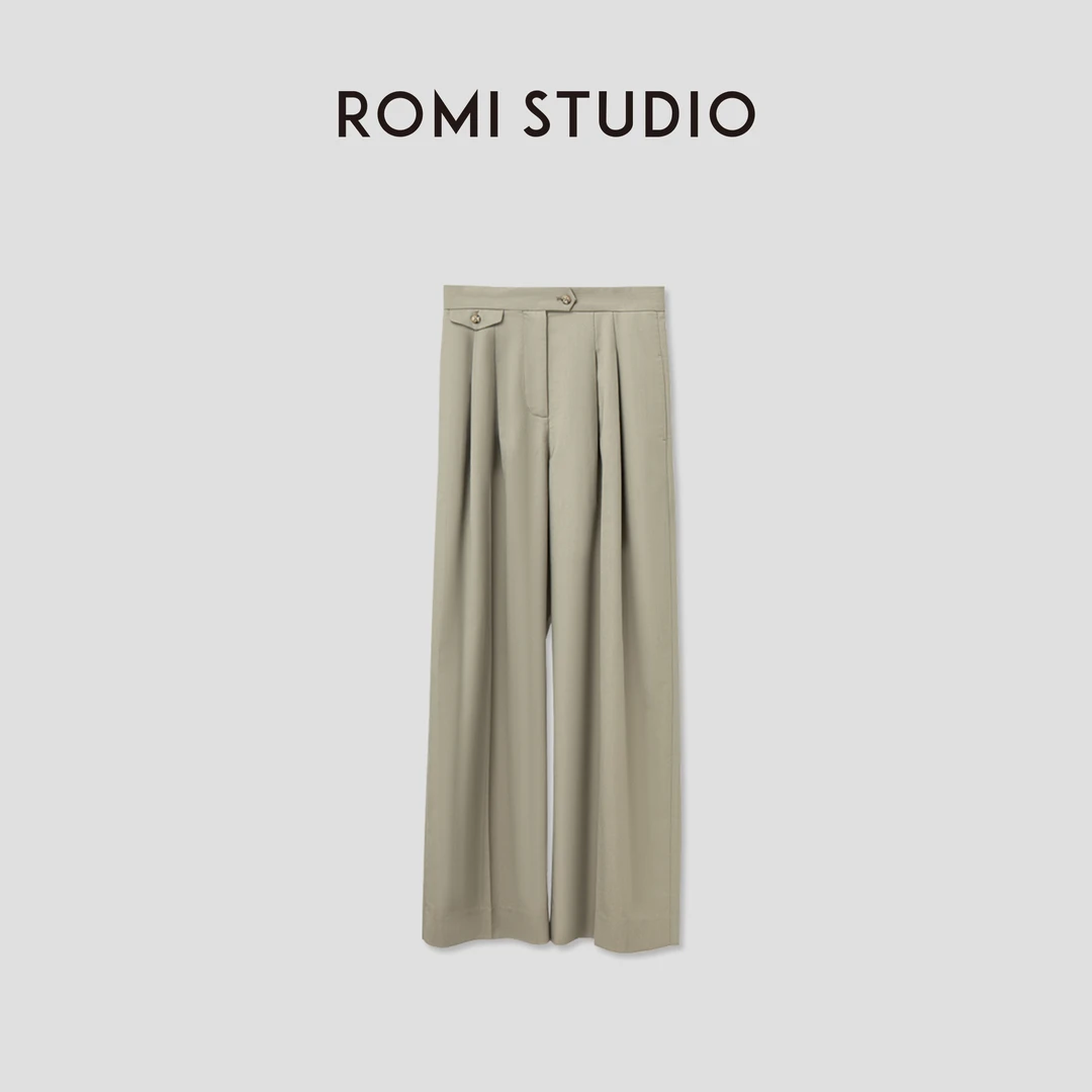 ROMI STUDIO垂坠感精致休闲高挑西装设计感直筒长裤 D3122