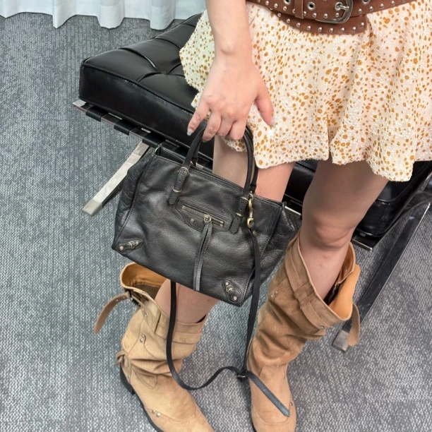 95新 Balenciaga/巴黎世家 黑金机车手提斜挎包xrk