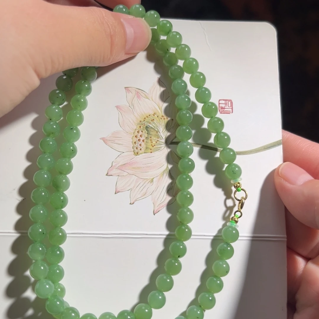 和田玉银S925镶嵌颈饰乌兰海带矿点6mm780