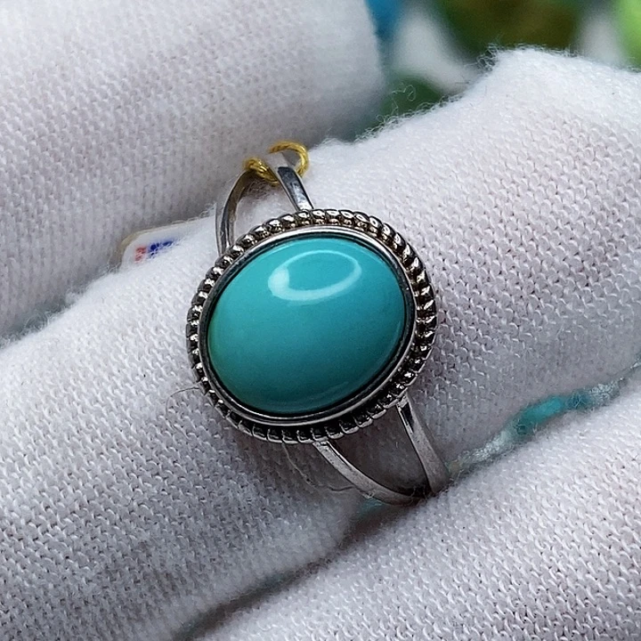 绿松石银S925镶嵌天然原矿 地大质检