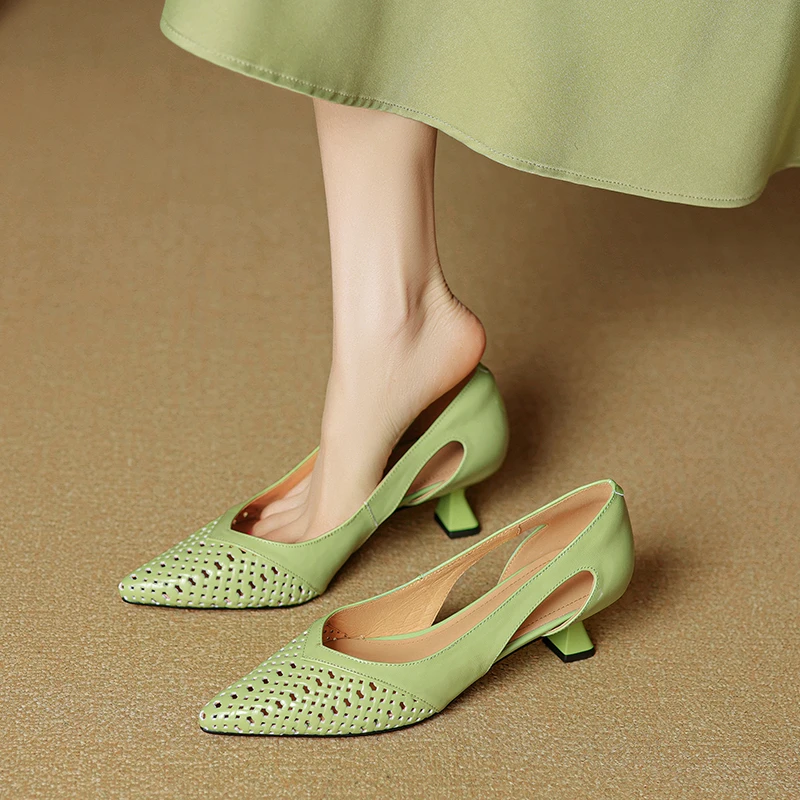 浅口单鞋女夏镂空复古百搭2025新款尖头细跟时尚气质不累脚高跟鞋