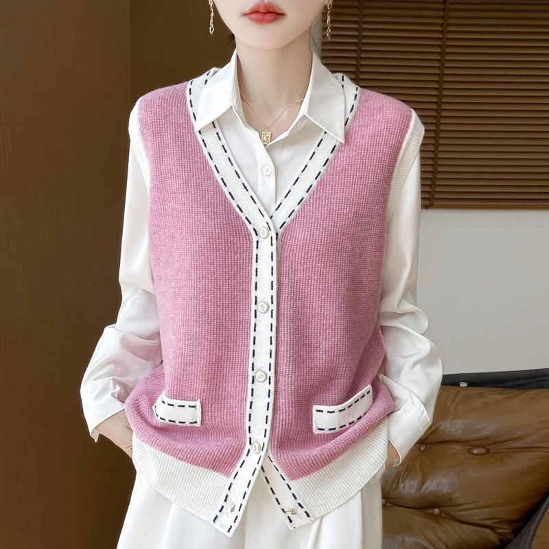 掩饰不住的喜欢~新款桂花针小香风无袖马甲纯羊毛衫毛衣针织衫