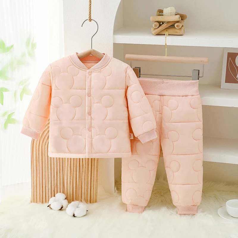 婴儿童秋冬季新款米奇棉服夹棉两件套保暖套装120克
