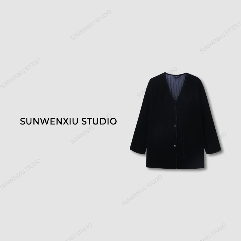 swx studio3店 ”不倒丝绒“金丝绒高级简约松弛感竖坑条棉服