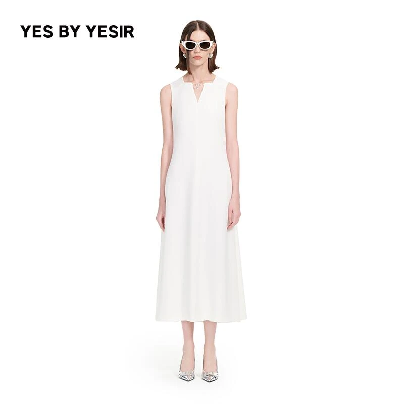 叶谦原创设计25夏新款Y字金属蛇解构V领中长款连衣裙