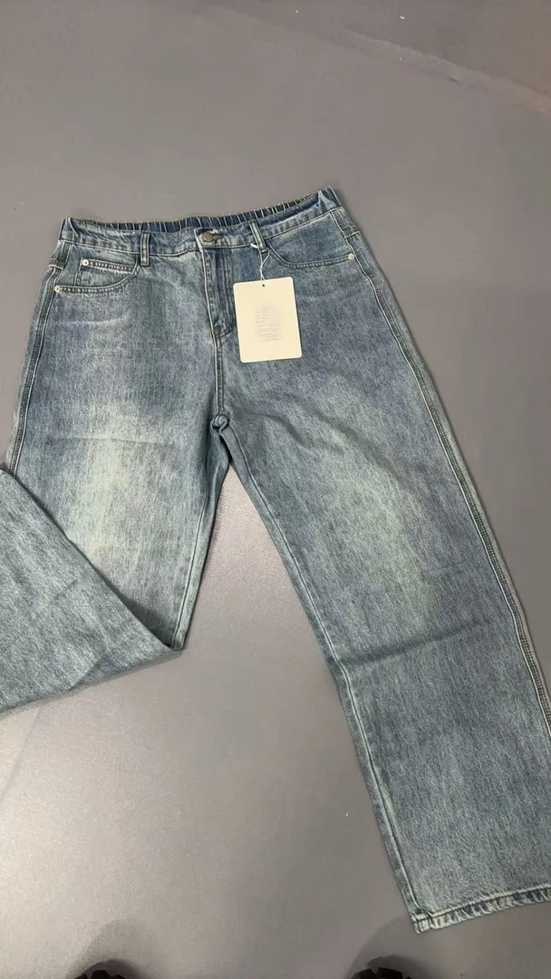 水洗浅蓝四季通用常规款春夏春季百搭宽松牛仔裤男休闲