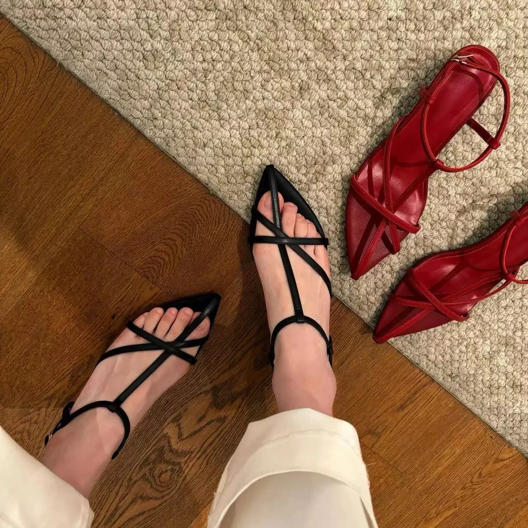 韩版尖头交叉绑带坡跟凉鞋性感露趾凉拖鞋35063