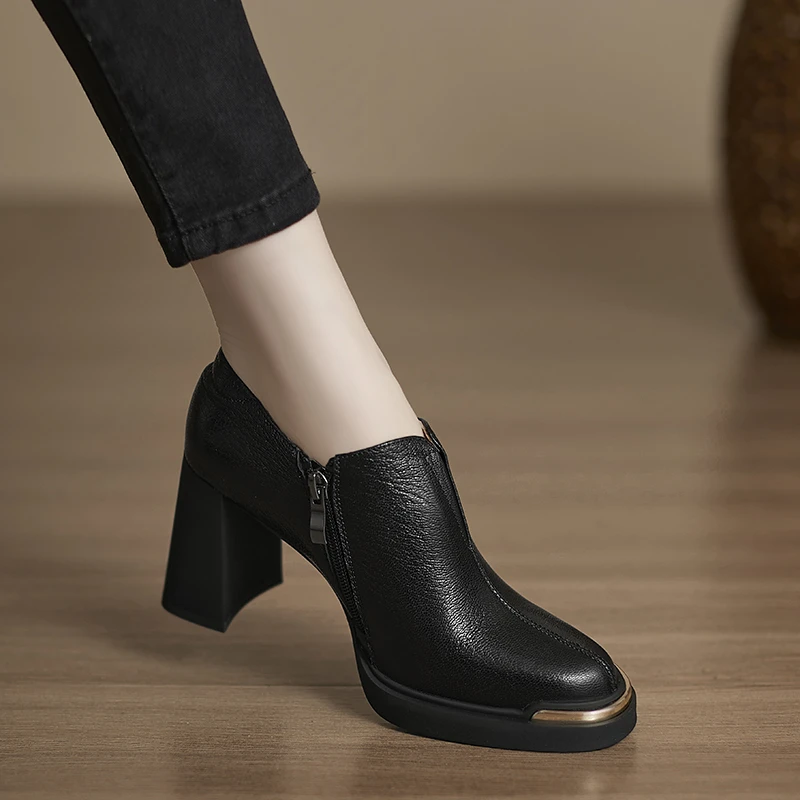 小个子手工女鞋8.3cm~防水台不累脚高跟鞋新款小众百搭鞋子单鞋女