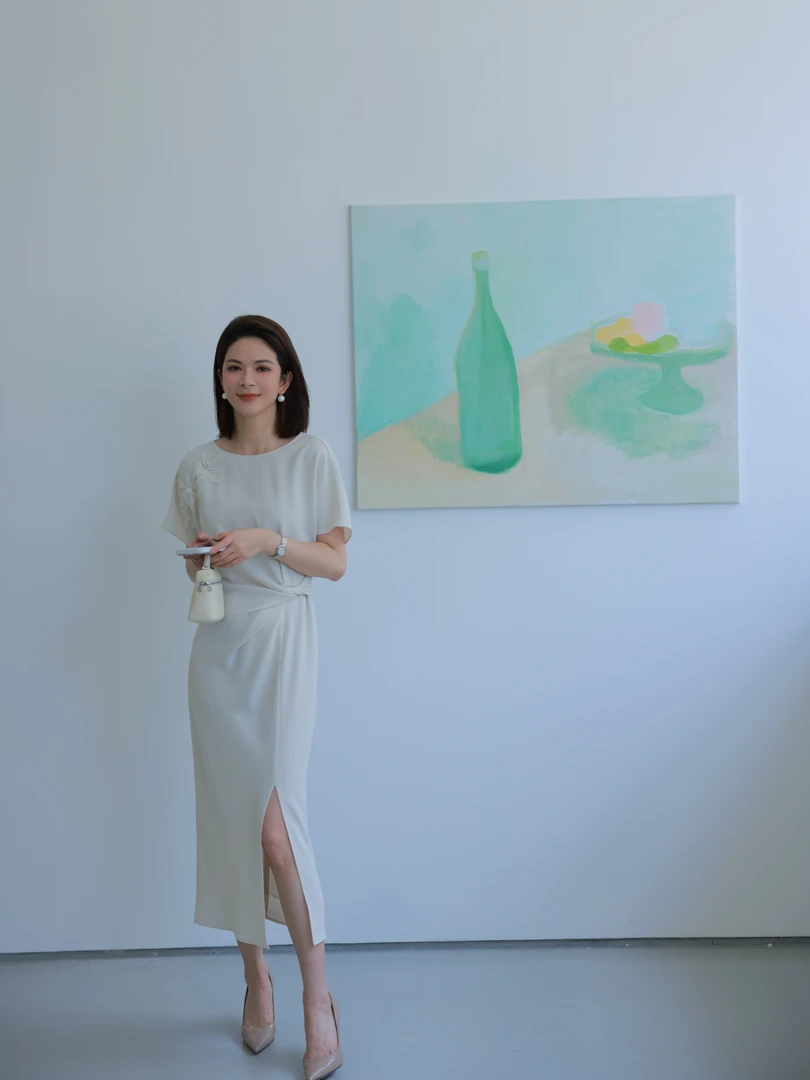 柔光铃兰 醋酸水溶花钉珠优雅气质显瘦连衣裙#523