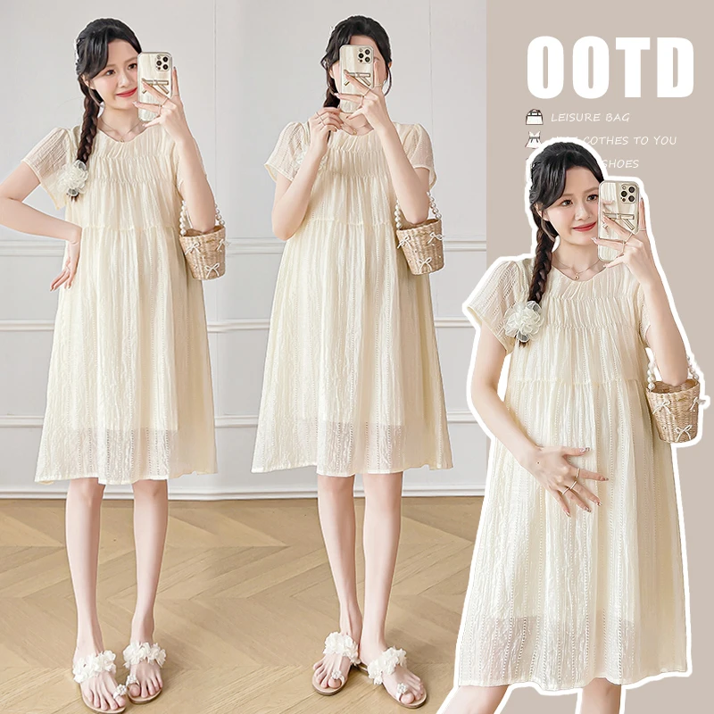 【连衣裙】2025新款法式小清新甜美孕妇连衣裙褶皱设计感气质洋气