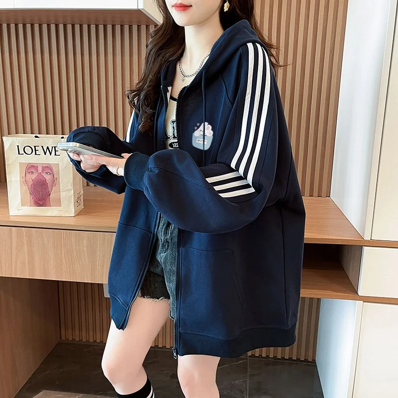 学生卡通印花ins早秋新款中长款开衫拉链外套女春秋季薄款韩版潮