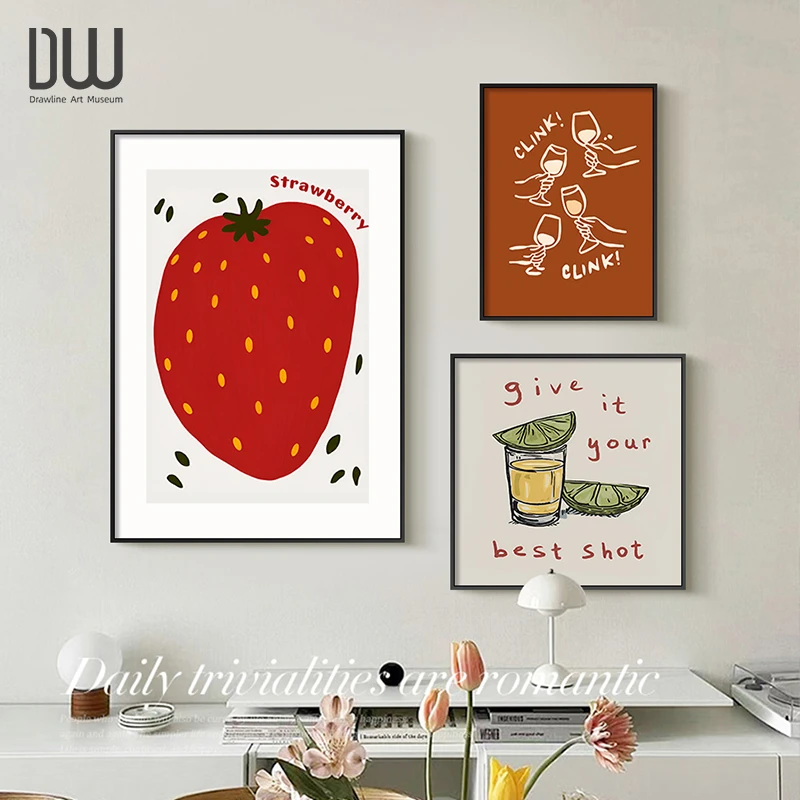 简约ins风餐厅装饰画多巴胺水果客厅挂画日常氛围感卧室床头摆画