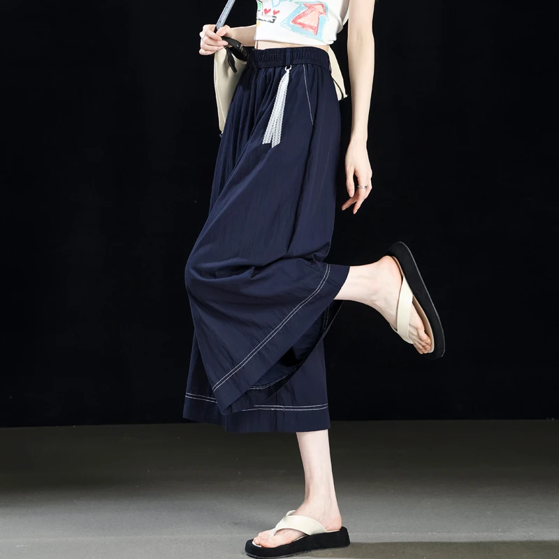 冰丝大摆裙牛仔裤女夏薄款裙裤女2025新款设计感阔腿八分裤七分裤