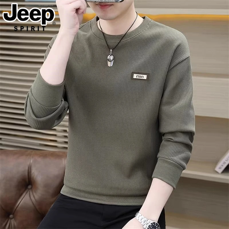 JEEPSPIRIT吉普圆领卫衣男士打底衫潮流休闲上衣纯色百搭长袖t恤