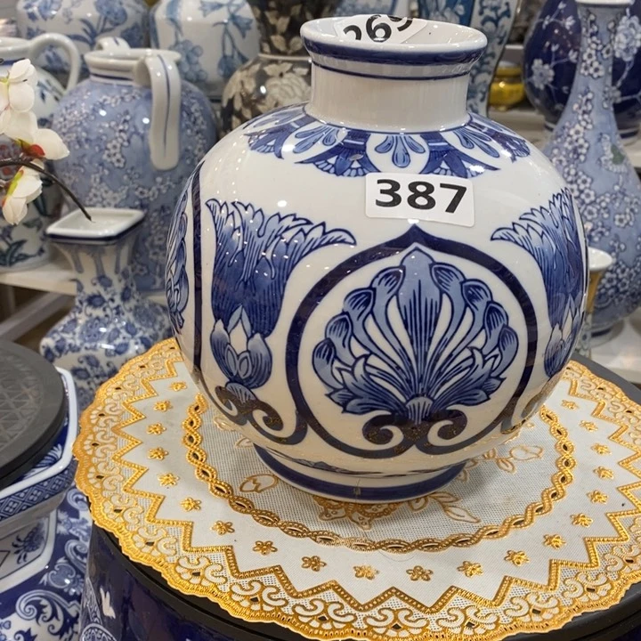 摆件珊*手绘陶瓷大肚花瓶