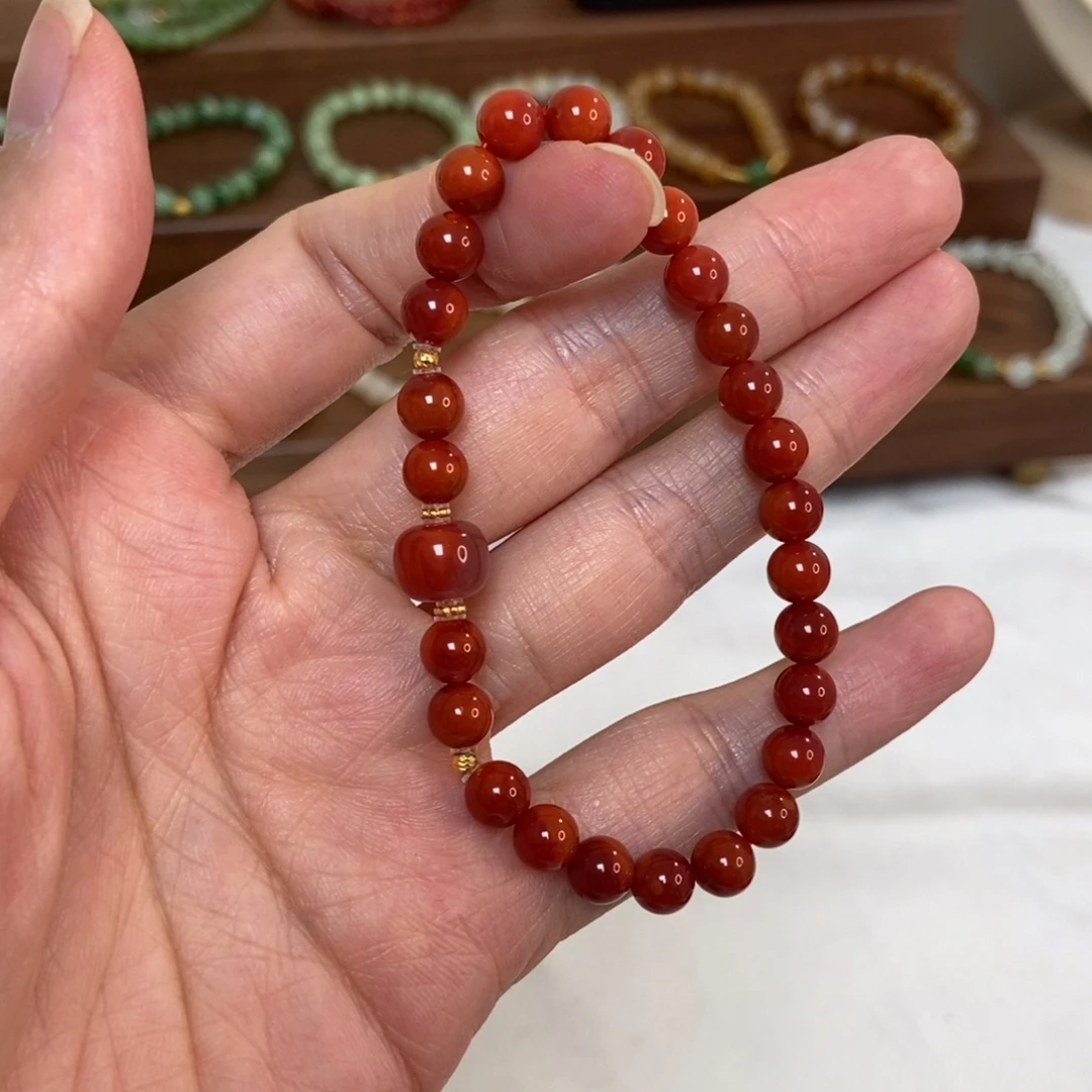 18K金镶嵌手链南红玛瑙6mm南红精品