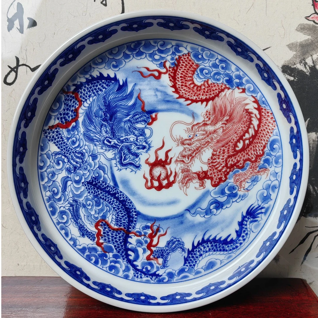 景德镇陶瓷青花釉下彩双龙洗珠青花壶承干炮台家用高级功夫茶具