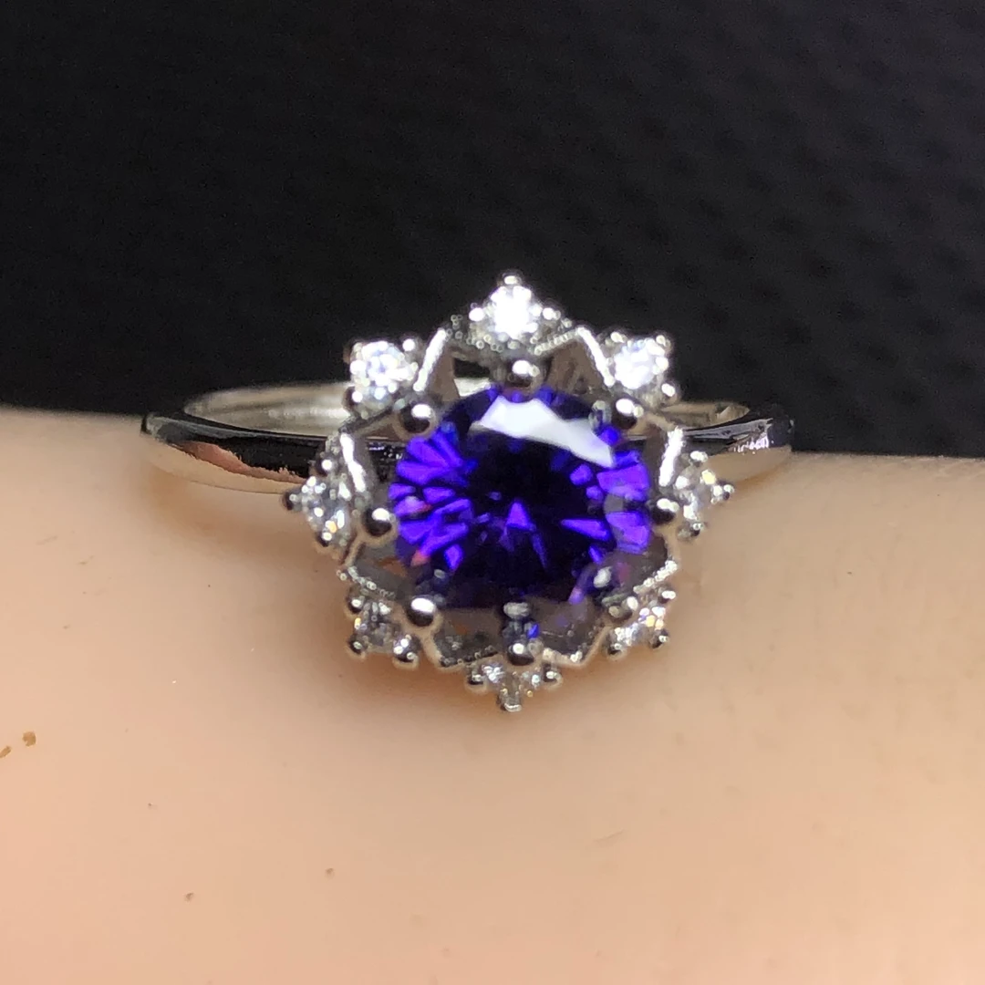 1164妖紫水戒指银色托开口可调节