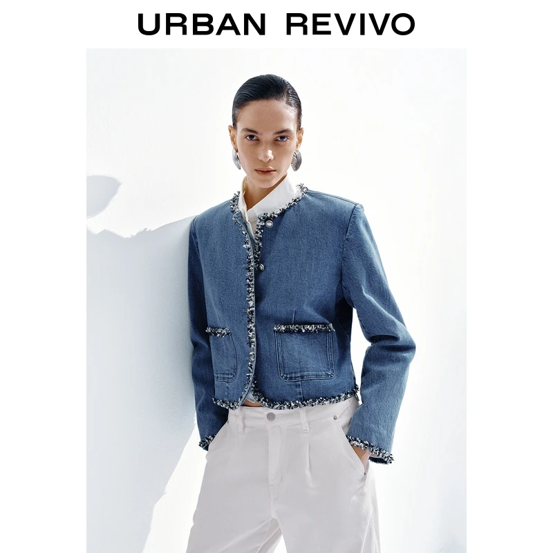 UR2025秋季新款女装气质小香毛边饰短款牛仔外套UWM850260