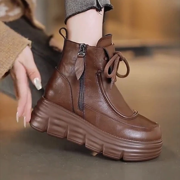 百搭时尚英伦风真皮厚底粗跟网红秋冬春秋复古加绒马丁靴女2025新