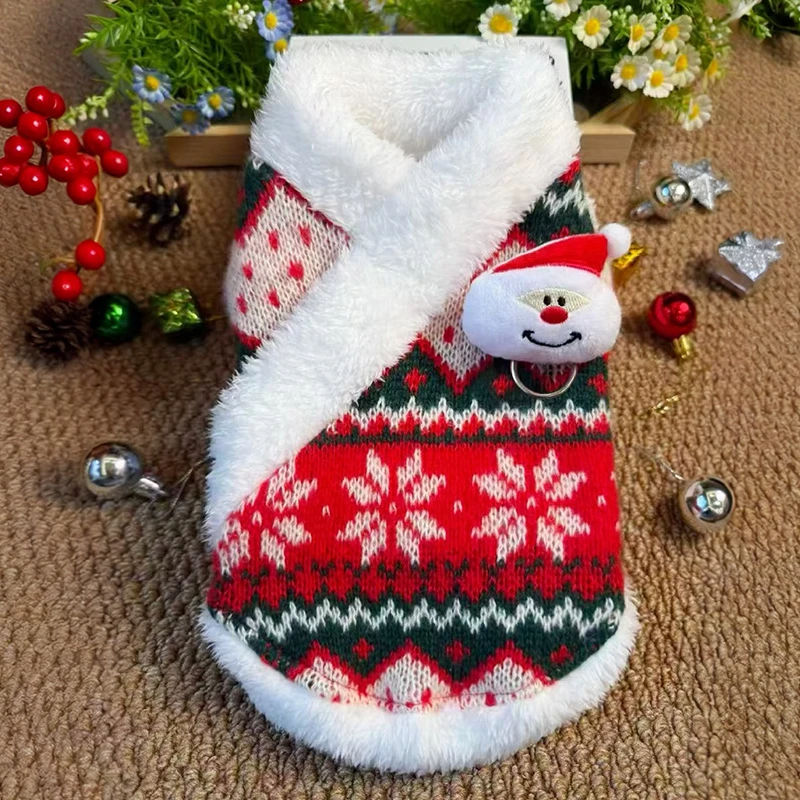 欢庆圣诞节日可爱加厚猫咪狗狗衣服秋冬款马甲保暖喜庆新年装