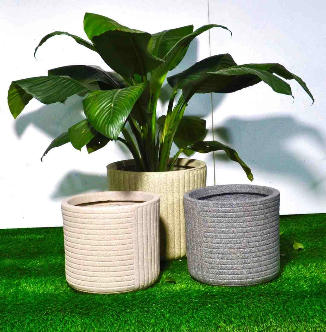 多纹路圆柱镁泥花盆大口劲黑金刚黑珍珠高山榕透气颜值高级感