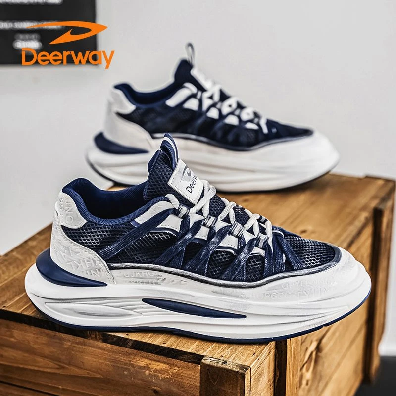 Deerway/德尔惠男鞋2025夏季潮流软厚底轻便透气增高防滑运动板鞋