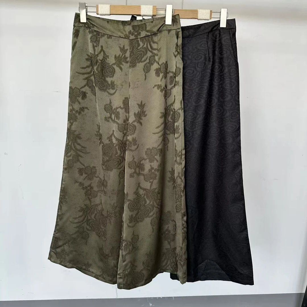 国风缎面提花阔腿裤夏季直筒休闲裤0606/9801款