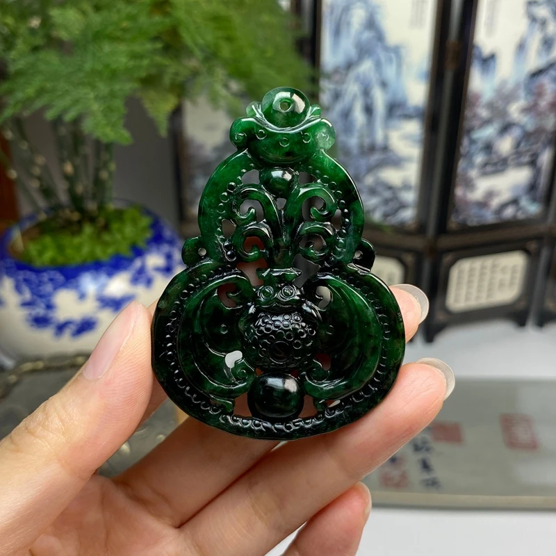 老坑种辣绿满色福禄福在眼前挂件 天然翡翠A货