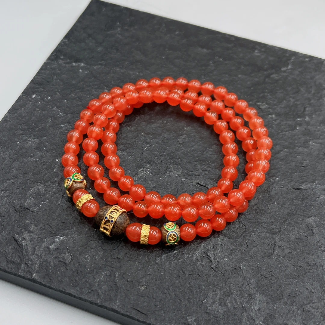 天然南红三圈手串国风新年红