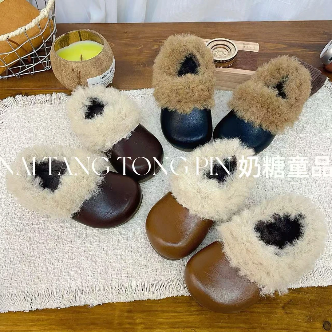 【奶油榛子】韩版女童毛绒边小皮鞋法式小众设计款儿童保暖玛丽珍鞋