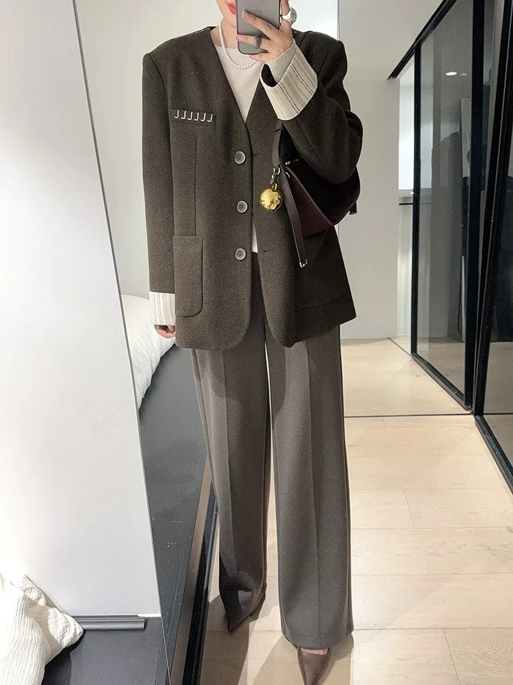 轻奢西装 | 设计师轻奢外套V领高级感休闲西服上衣秋冬加棉9811