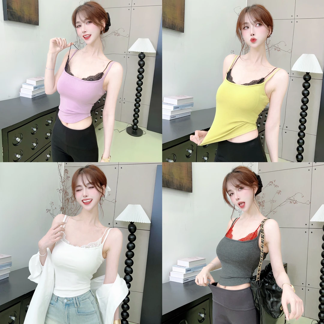 百搭简约修身夏季蕾丝女吊带背心内搭美背外穿针织小众运动8571