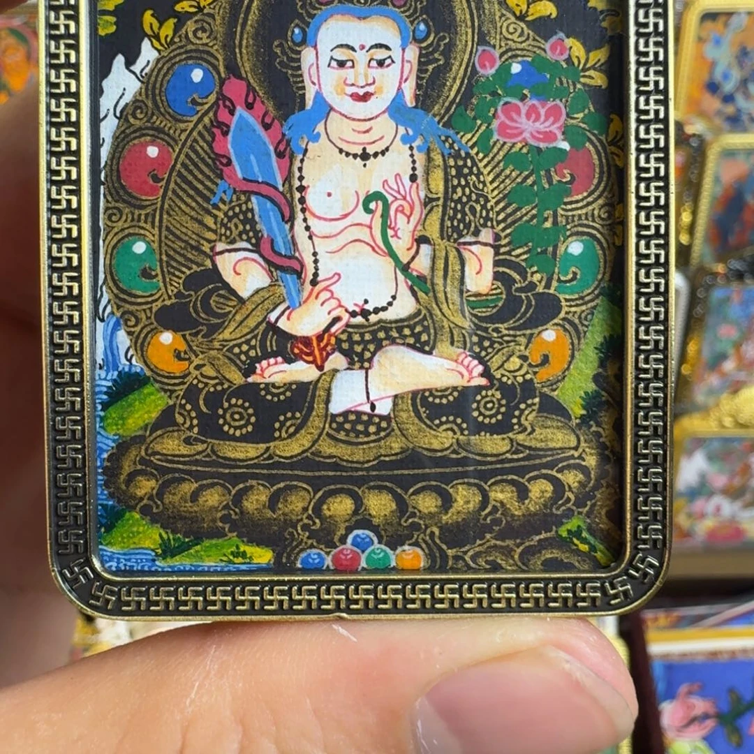 吊坠纯手绘黑金虚空藏菩萨
